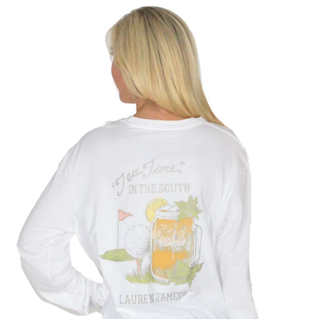 Tea Time Long Sleeve Tee in White by Lauren James - Country Club Prep