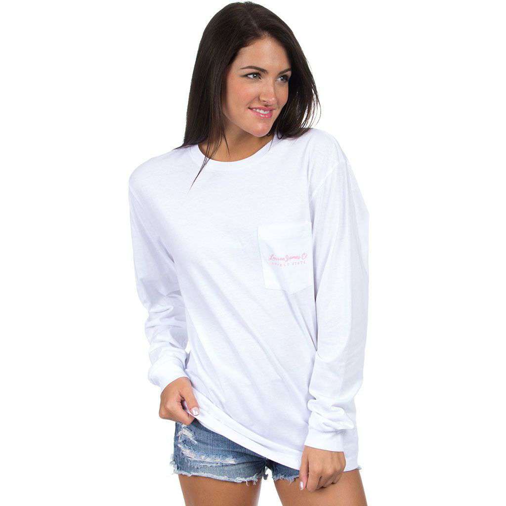 Texas Girls Wear Pearls Long Sleeve Tee in White by Lauren James - Country Club Prep