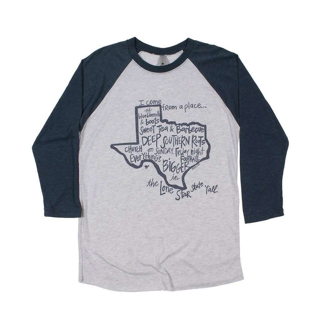 Texas I Come From A Place Raglan Tee Shirt by Southern Roots - Country Club Prep
