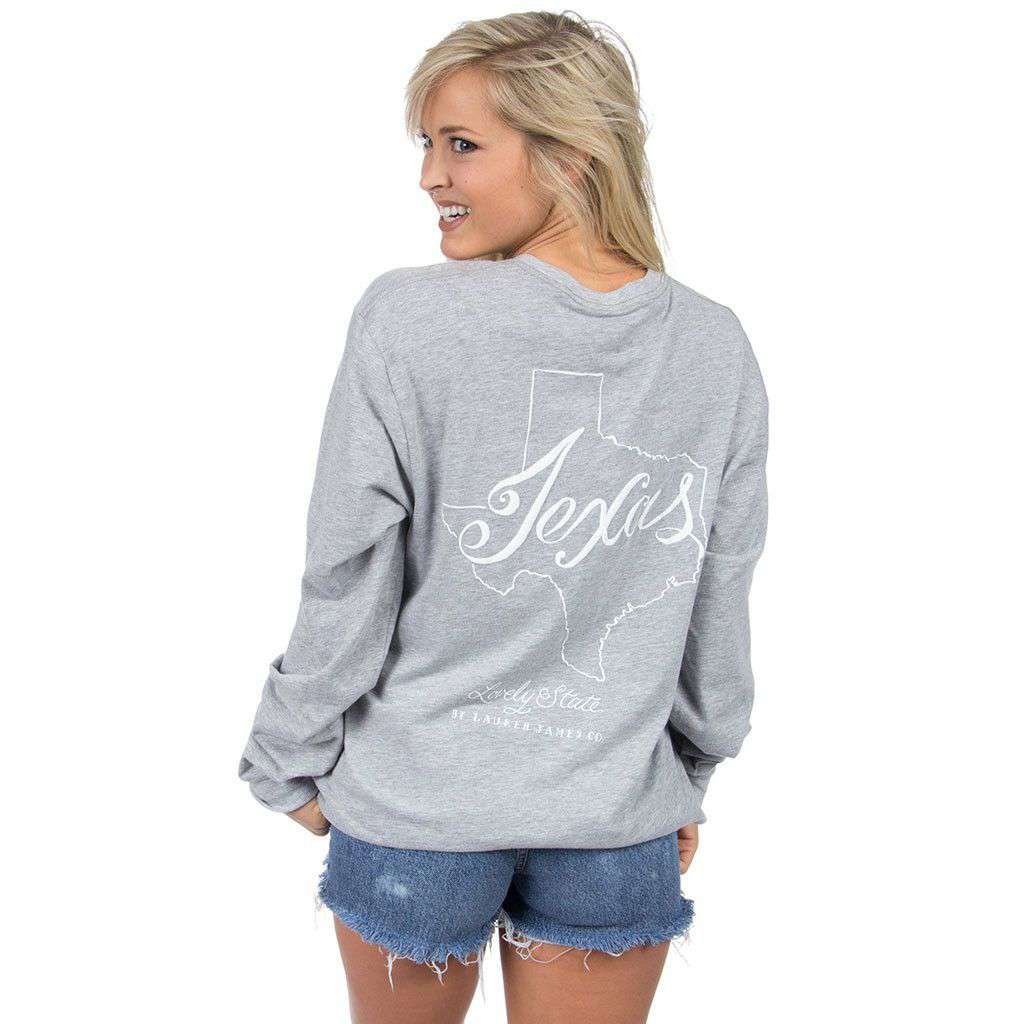 Texas Line Art Long Sleeve Tee in Heather Grey by Lauren James - Country Club Prep