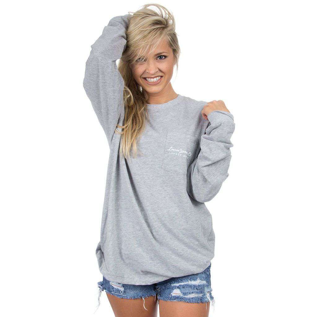 Texas Line Art Long Sleeve Tee in Heather Grey by Lauren James - Country Club Prep