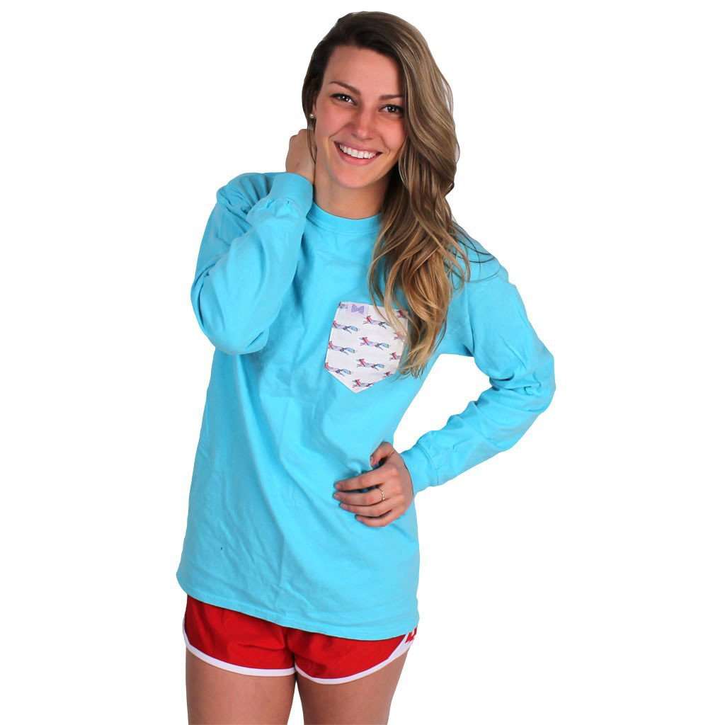 The Limited Edition Longshanks Unisex Long Sleeve Tee Shirt in Lagoon Blue by the Frat Collection - Country Club Prep