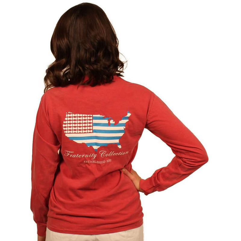 The Patriotic Long Sleeve Tee Shirt in Crimson Red by the Fraternity Collection - Country Club Prep