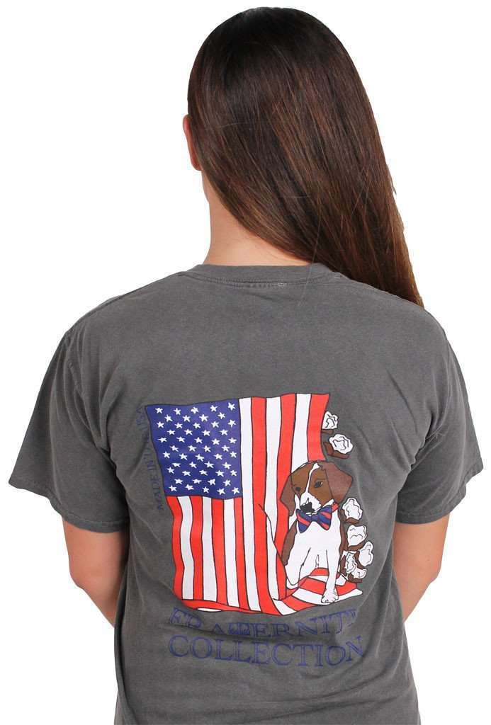 The Patriotic Puppy Unisex Short Sleeve Tee Shirt in Charcoal by the Fraternity Collection - Country Club Prep