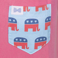 The Roosevelt Tank Top in Pink with Blue Republican Elephants Pocket by The Frat Collection - Country Club Prep