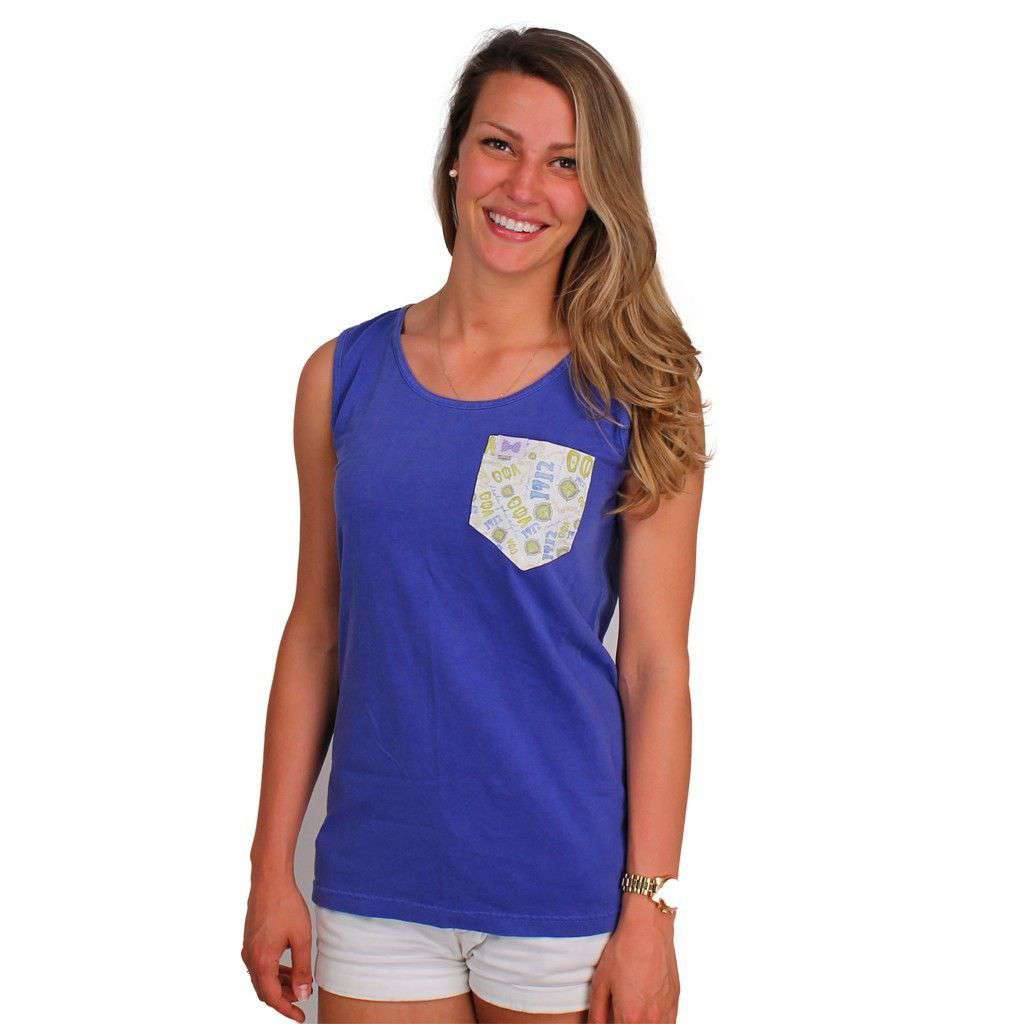 Theta Phi Alpha Tank Top in Blue Bayou with Pattern Pocket by the Frat Collection - Country Club Prep