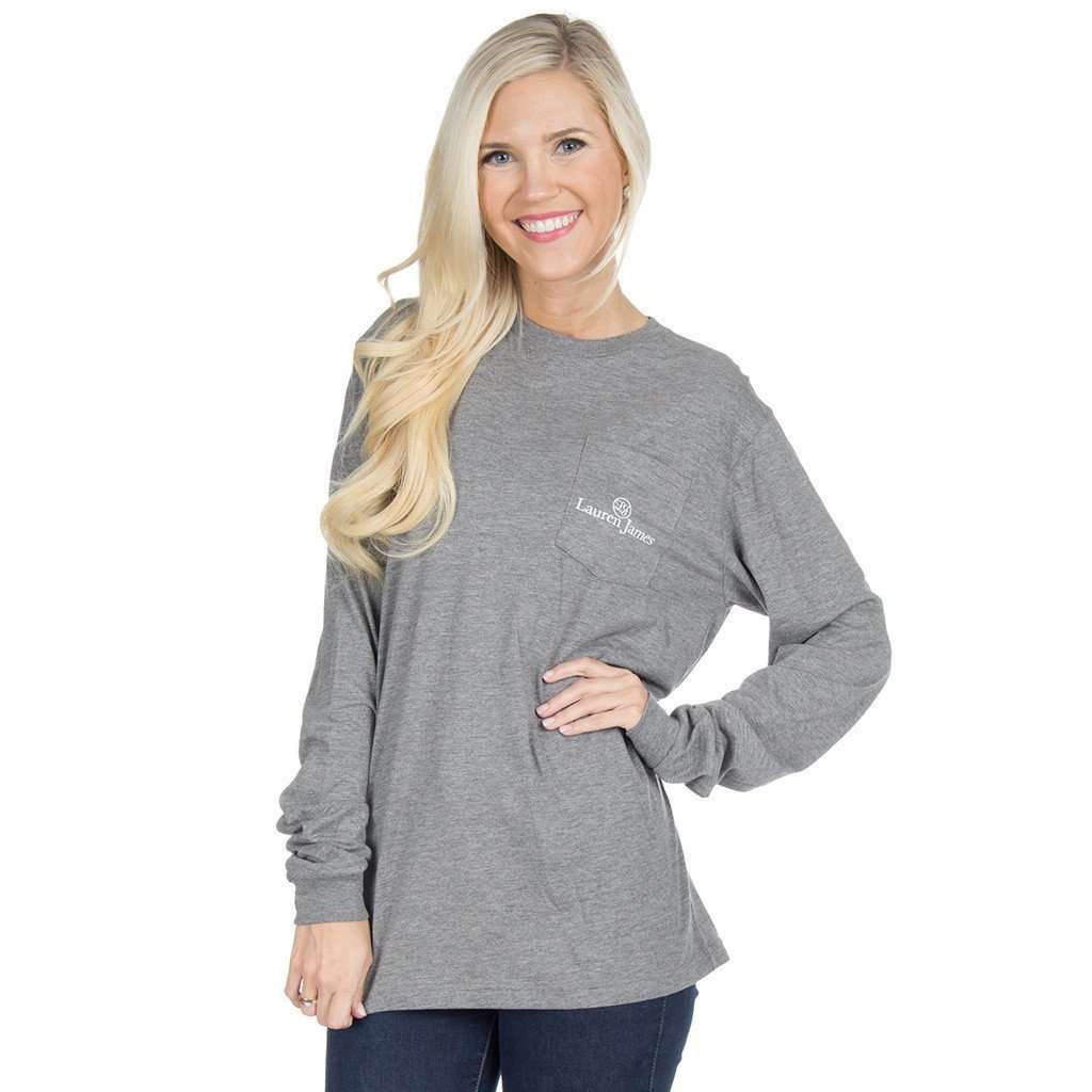 Tied and True Long Sleeve Tee Shirt in Dark Heather Grey by Lauren James - Country Club Prep