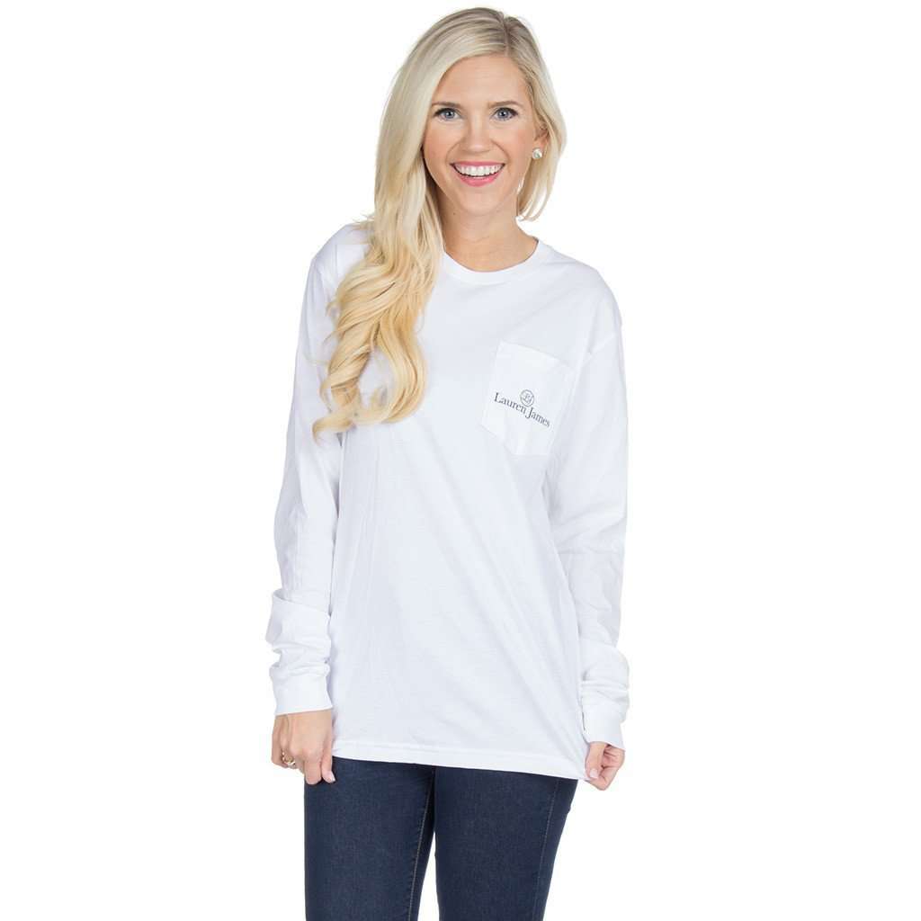 Tied and True Long Sleeve Tee Shirt in White by Lauren James - Country Club Prep