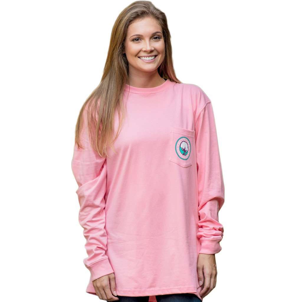 Tunisian Logo Long Sleeve Tee Shirt in Rose Pink by The Southern Shirt Co. - Country Club Prep