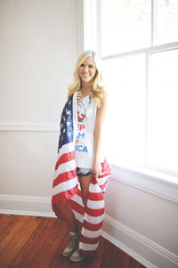 Unisex Keep Calm and 'Merica Tank Top in White by Lauren James - Country Club Prep