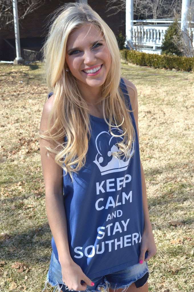 Unisex Keep Calm and Stay Southern Tank Top in Soft Navy by Lauren James - Country Club Prep