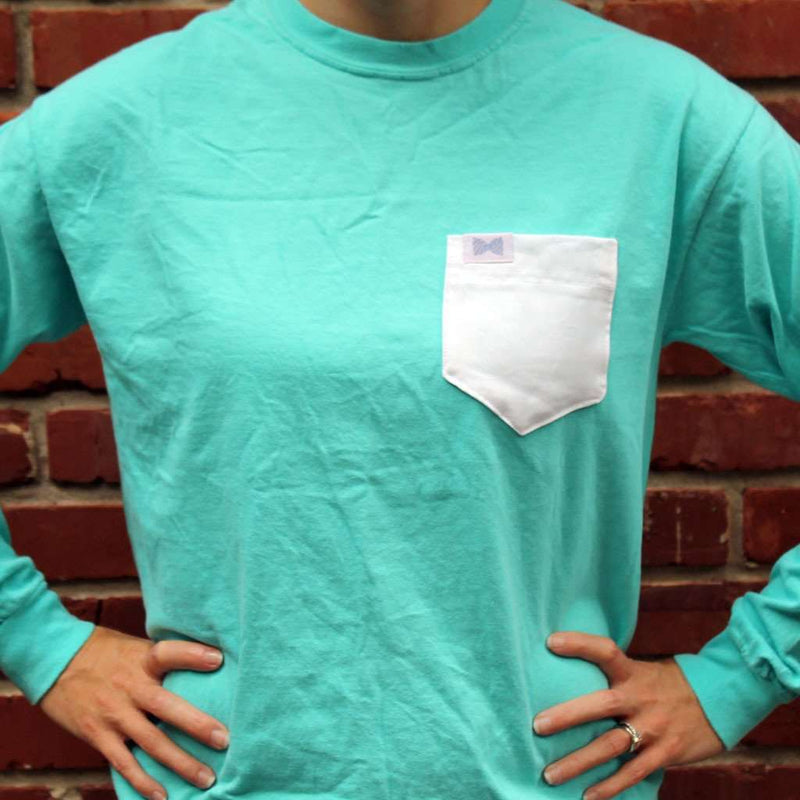 Unisex Long Sleeve Logo Shirt in Marlin Lagoon Blue/Green w/ White Oxford Pocket by Frat Collection - Country Club Prep