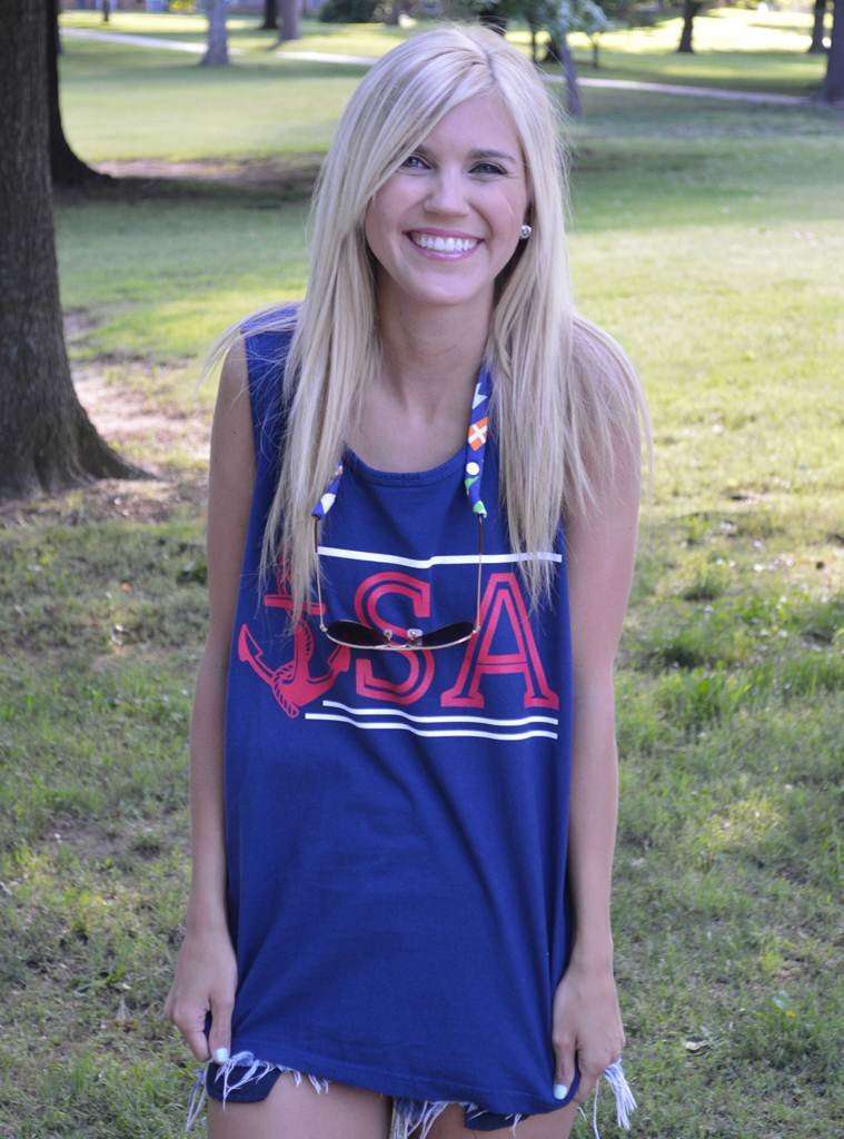 Unisex USA Anchor Tank Top in Navy by Lauren James - Country Club Prep
