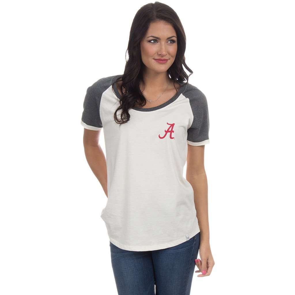 University of Alabama Vintage Tailgate Tee in White & Heathered Grey by Lauren James - Country Club Prep