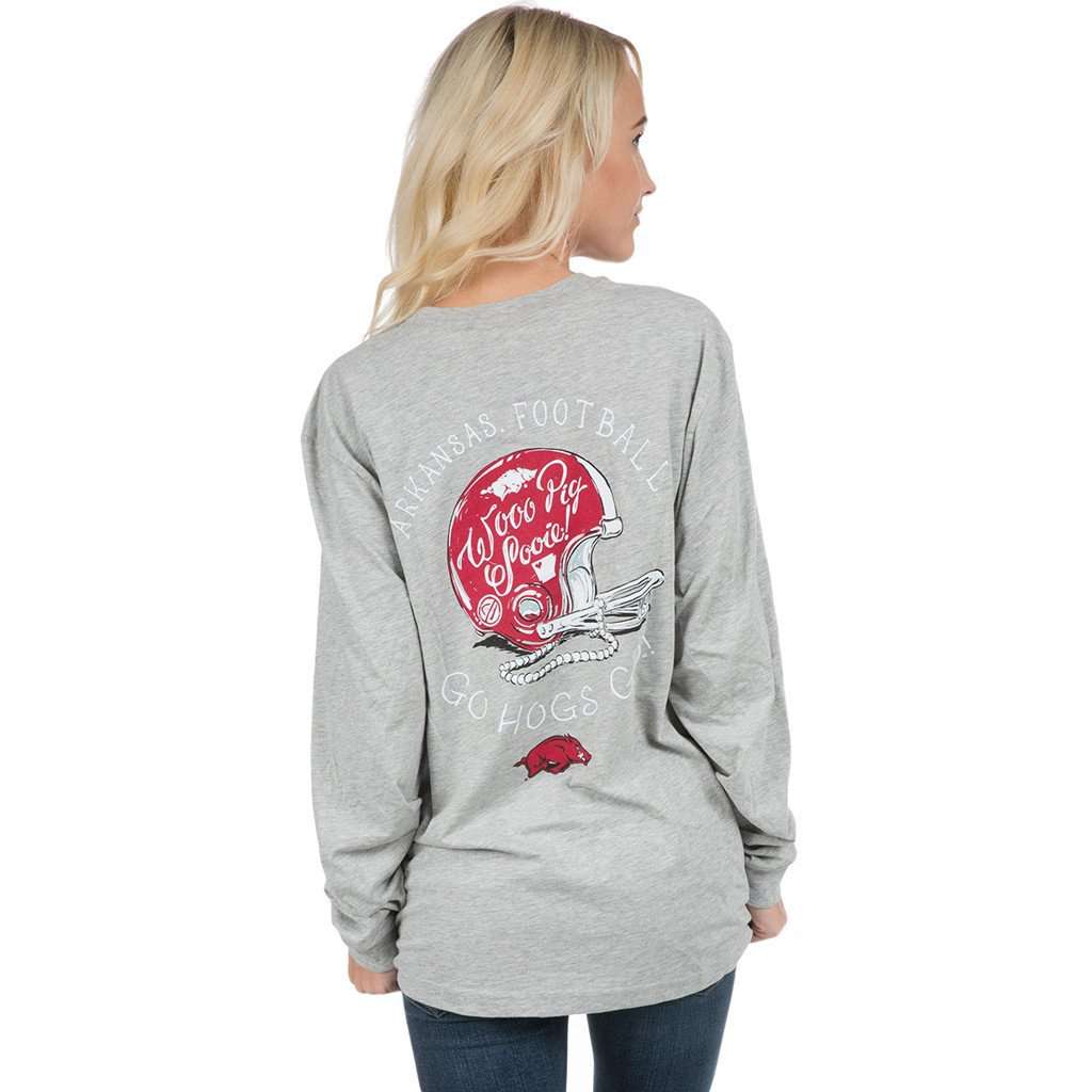 University of Arkansas Helmet Long Sleeve Tee in Heather Grey by Lauren James - Country Club Prep