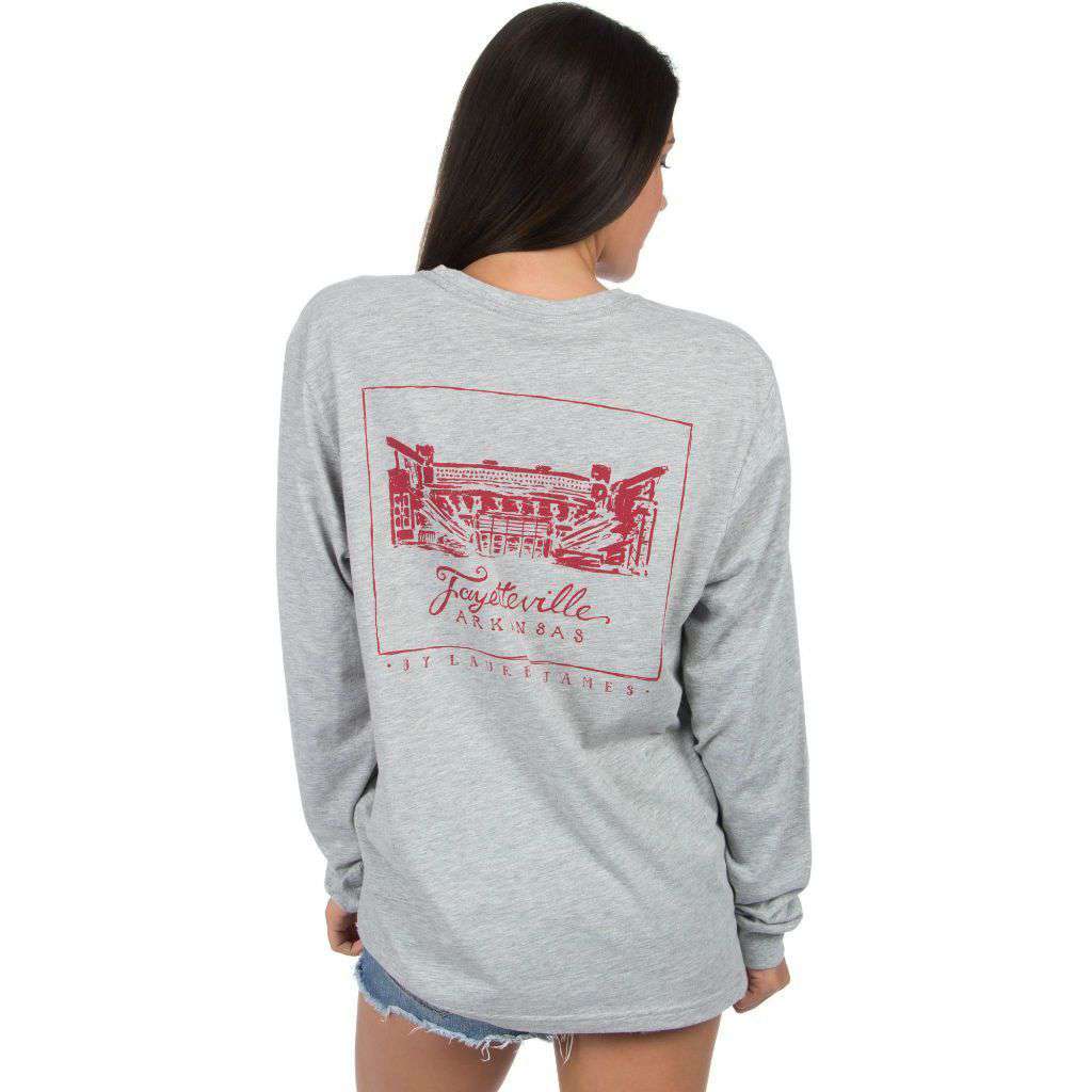 University of Arkansas Long Sleeve Stadium Tee in Heather Grey by Lauren James - Country Club Prep