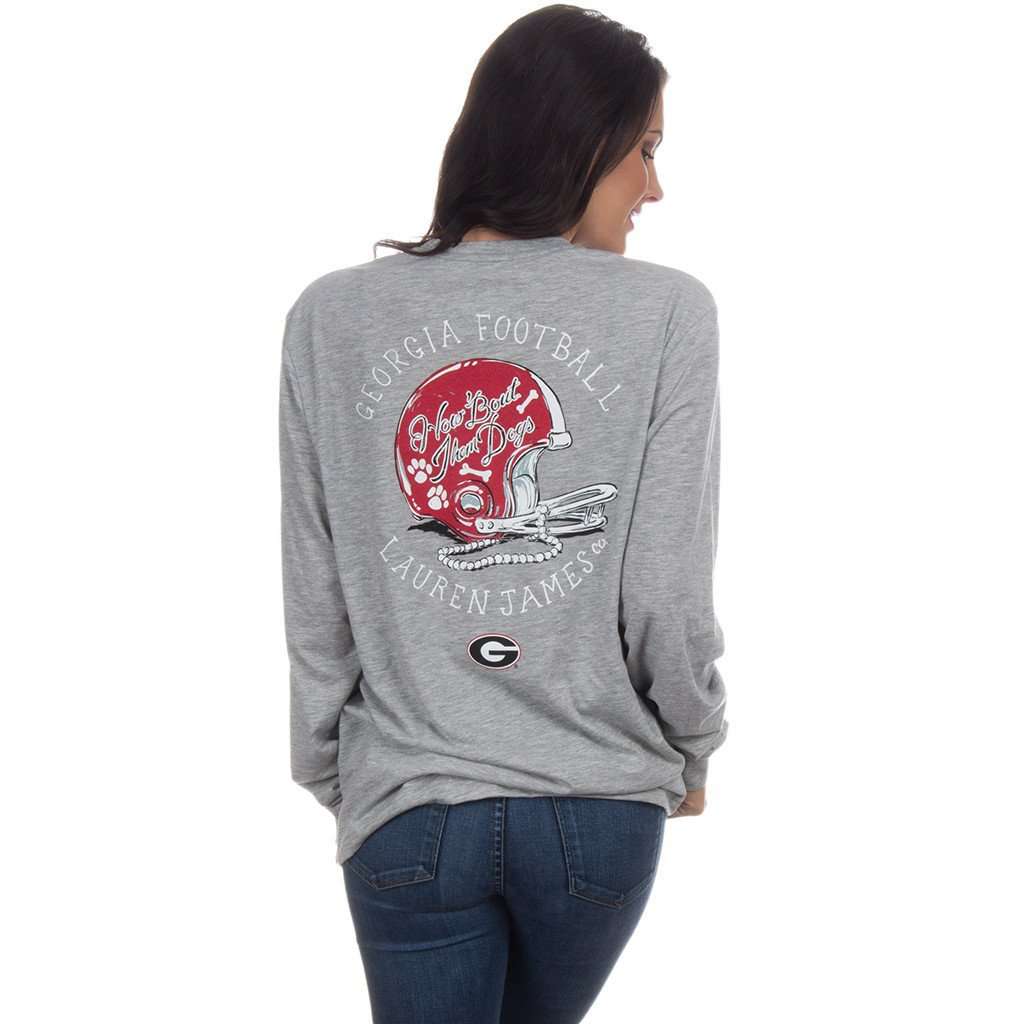 University of Georgia Helmet Long Sleeve Tee in Heather Grey by Lauren James - Country Club Prep