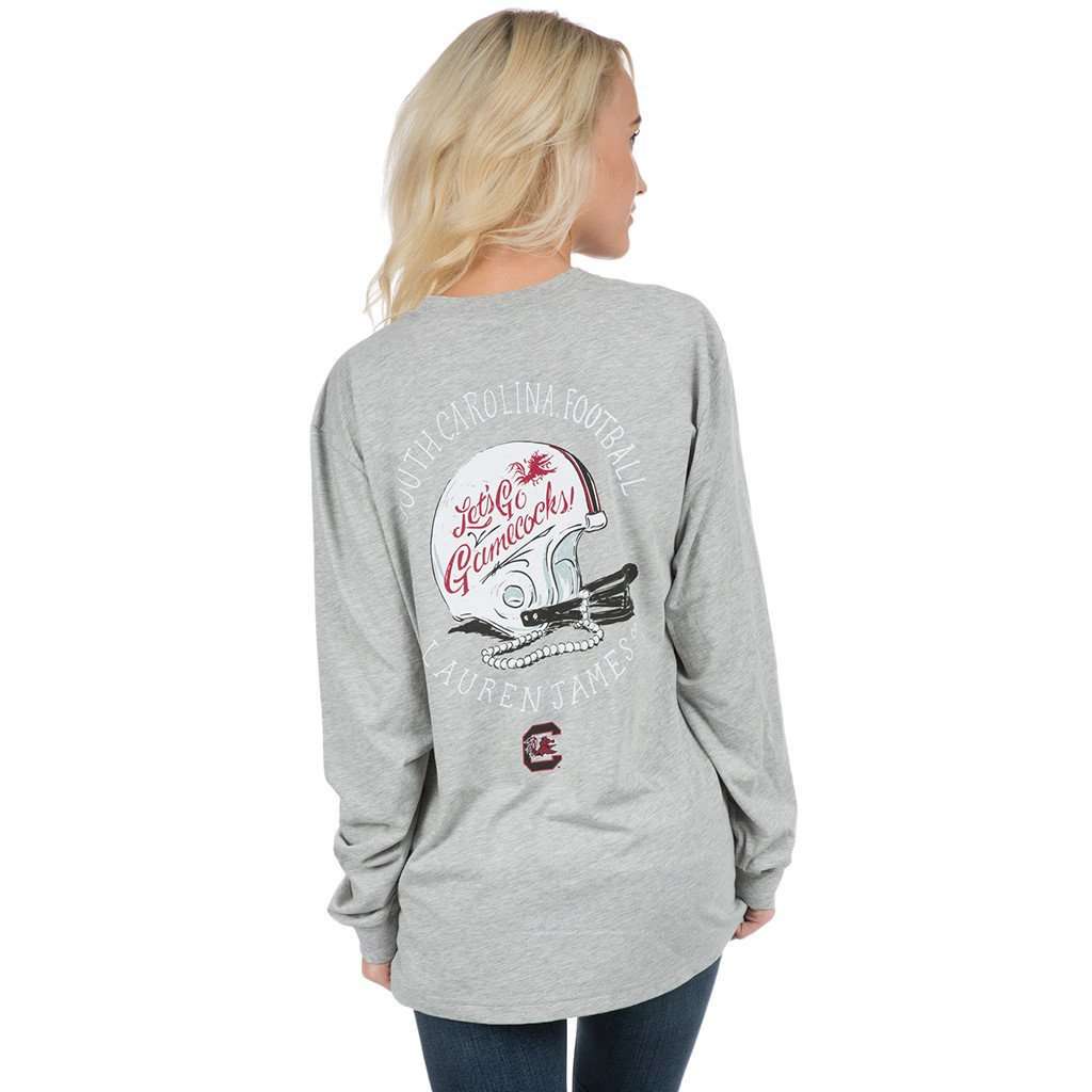 University of South Carolina Helmet Long Sleeve Tee in Heather Grey by Lauren James - Country Club Prep