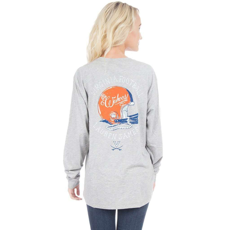 University of Virginia Helmet Long Sleeve Tee in Heather Grey by Lauren James - Country Club Prep