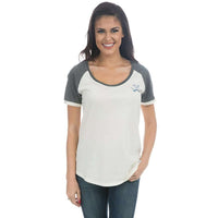 University of Virginia Vintage Tailgate Tee in White & Heathered Grey by Lauren James - Country Club Prep