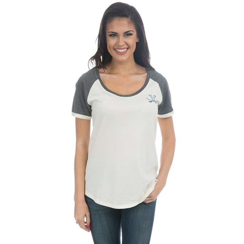 University of Virginia Vintage Tailgate Tee in White & Heathered Grey by Lauren James - Country Club Prep