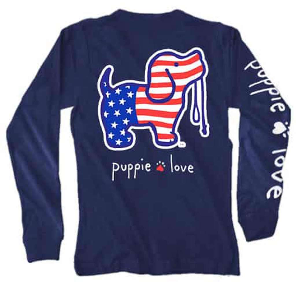 USA Pup Long Sleeve Tee in Navy by Puppie Love - Country Club Prep