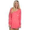 V-Neck Logo Long Sleeve Jersey in Coral by Lauren James - Country Club Prep