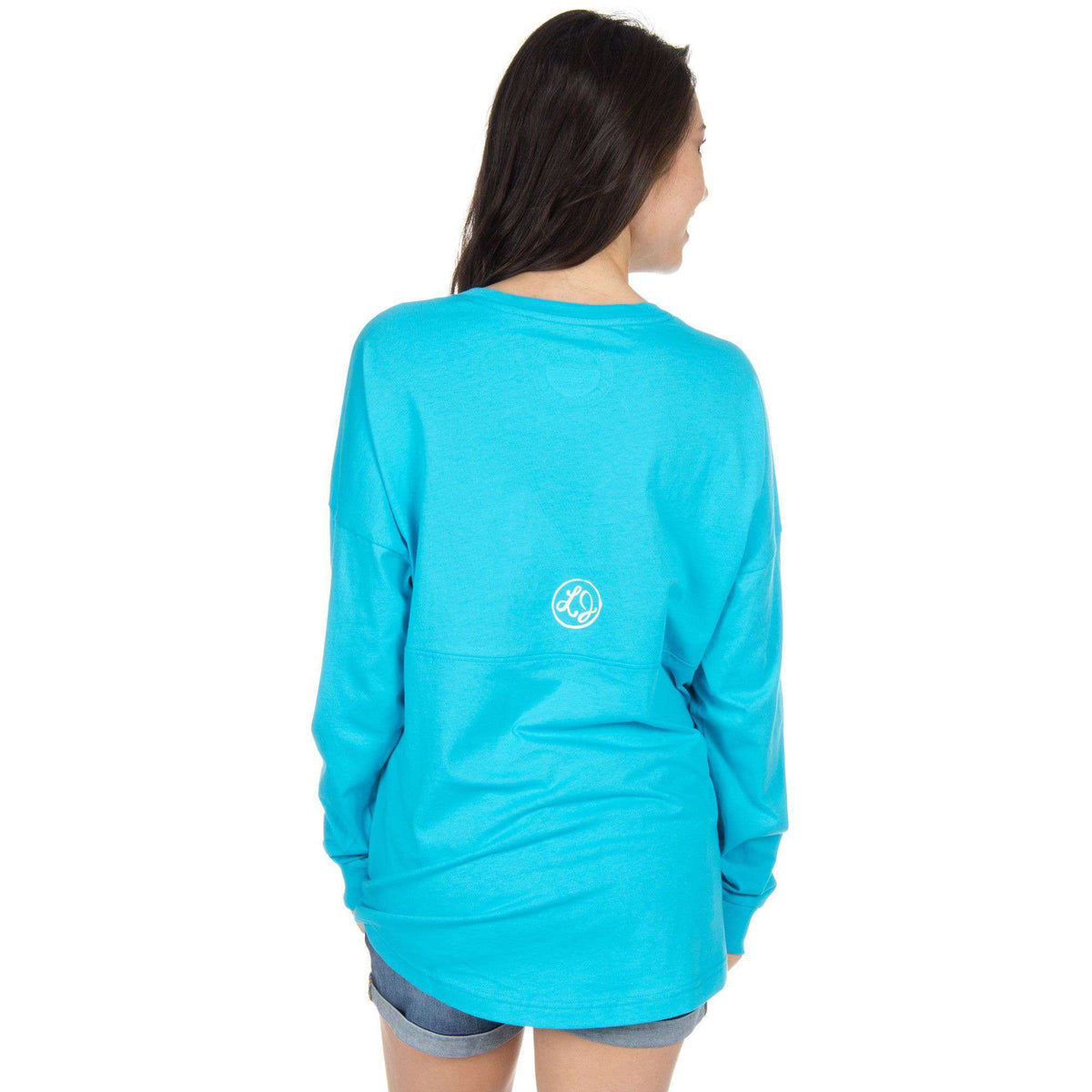 V-Neck Logo Long Sleeve Jersey in Glacier Blue by Lauren James - Country Club Prep