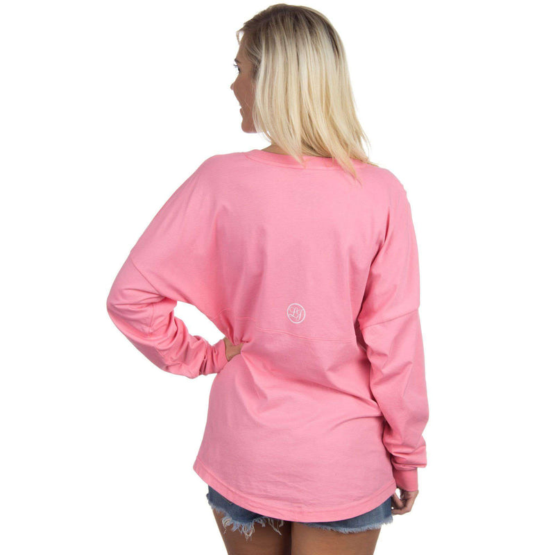 V-Neck Logo Long Sleeve Jersey in Pink by Lauren James - Country Club Prep