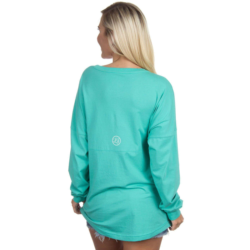 V-Neck Logo Long Sleeve Jersey in Seafoam by Lauren James - Country Club Prep