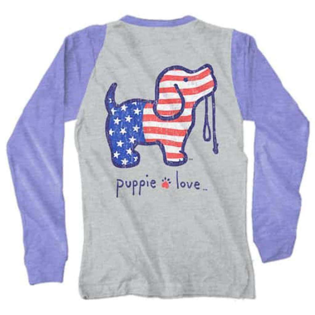 Vintage USA Pup Long Sleeve Tee in Blue by Puppie Love - Country Club Prep