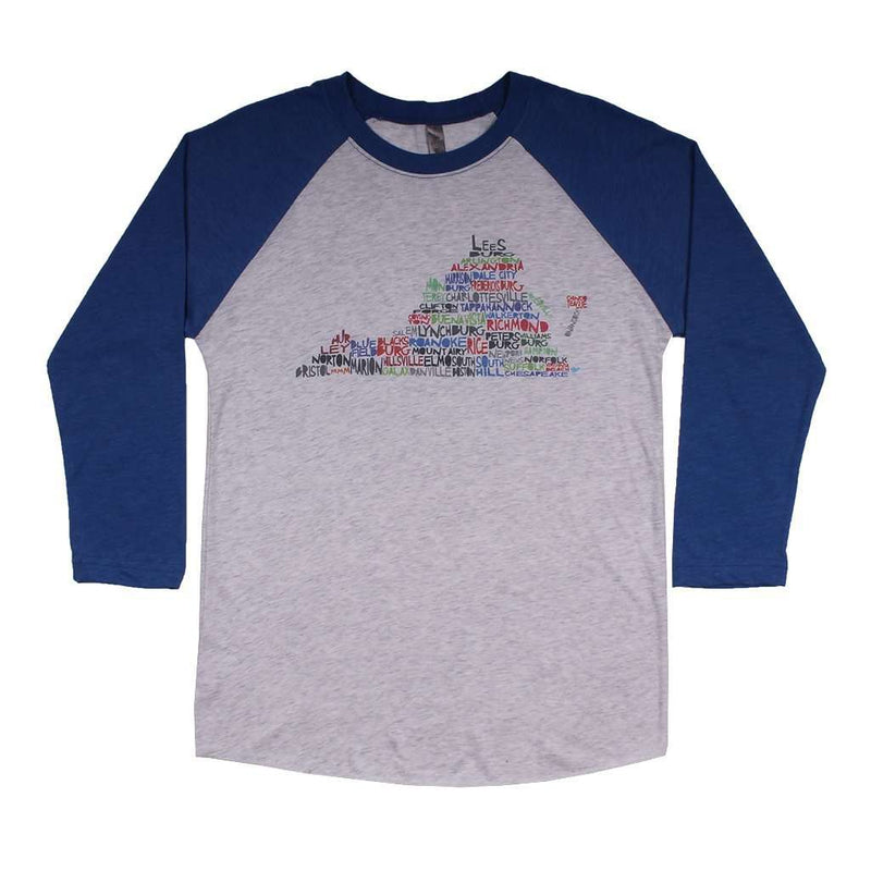 Virginia Cities and Towns Raglan Tee Shirt in Royal Blue by Southern Roots - Country Club Prep