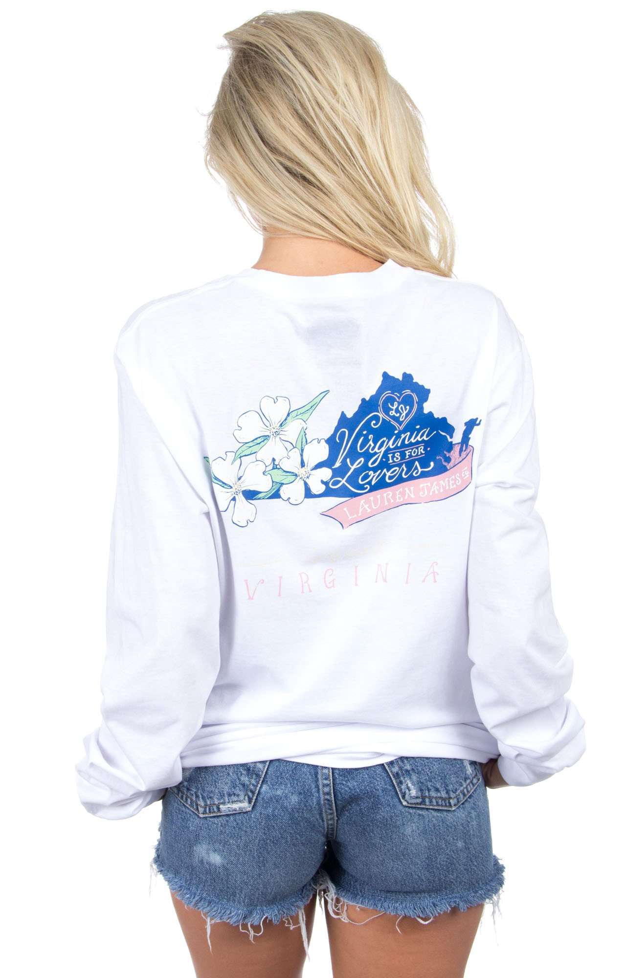 Virginia Is For Lovers Long Sleeve Tee in White by Lauren James - Country Club Prep