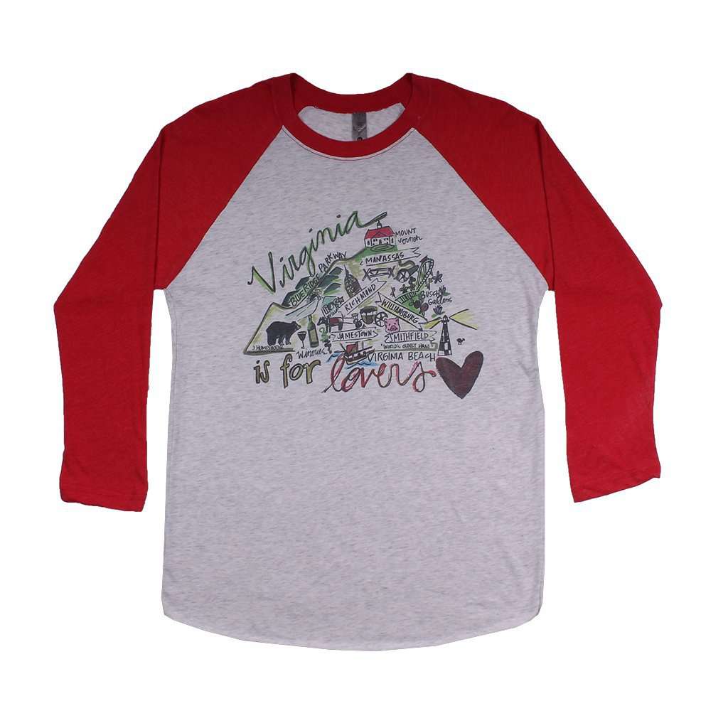 Virginia Roadmap Raglan Tee Shirt in Red by Southern Roots - Country Club Prep