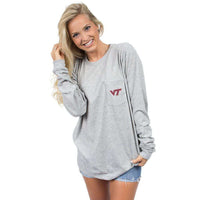 Virginia Tech Long Sleeve Stadium Tee in Heather Grey by Lauren James - Country Club Prep