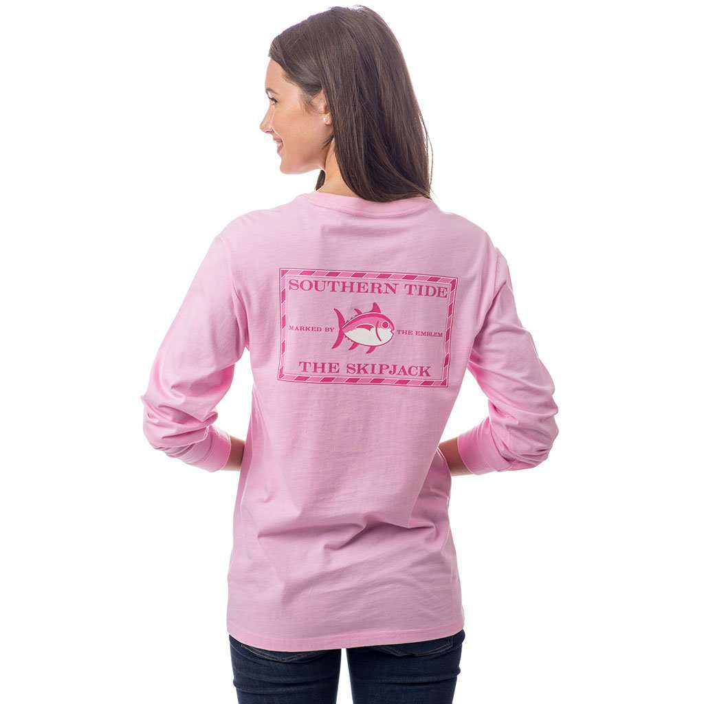 Women's Original Skipjack Long Sleeve Pocket Tee in Lemonade Pink by Southern Tide - Country Club Prep