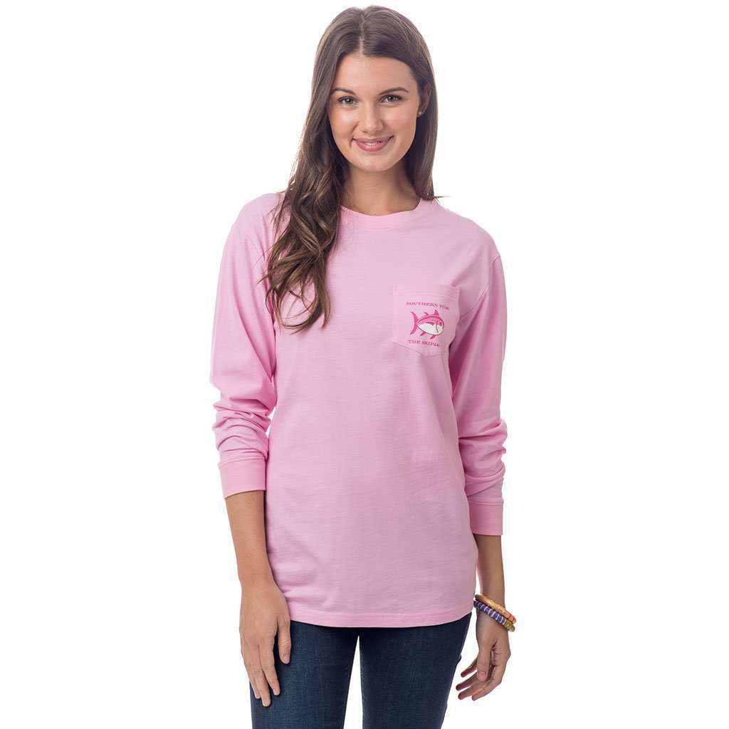 Women's Original Skipjack Long Sleeve Pocket Tee in Lemonade Pink by Southern Tide - Country Club Prep