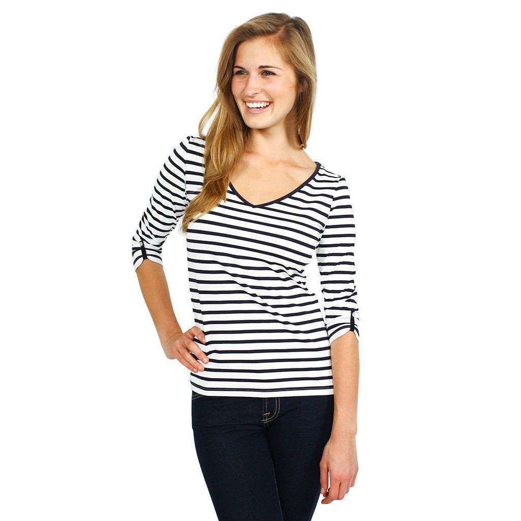 Anemone Striped Shirt in White and Navy by Saint James - Country Club Prep