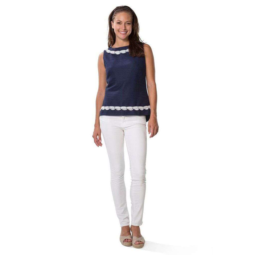 Basket Weave Top with Shell Lace in Navy by Sail to Sable - Country Club Prep