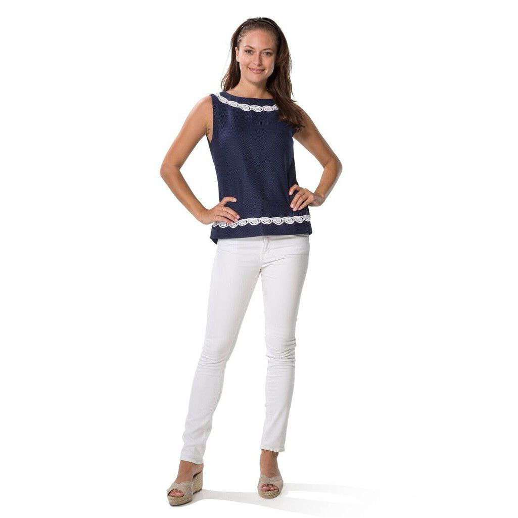 Basket Weave Top with Shell Lace in Navy by Sail to Sable - Country Club Prep