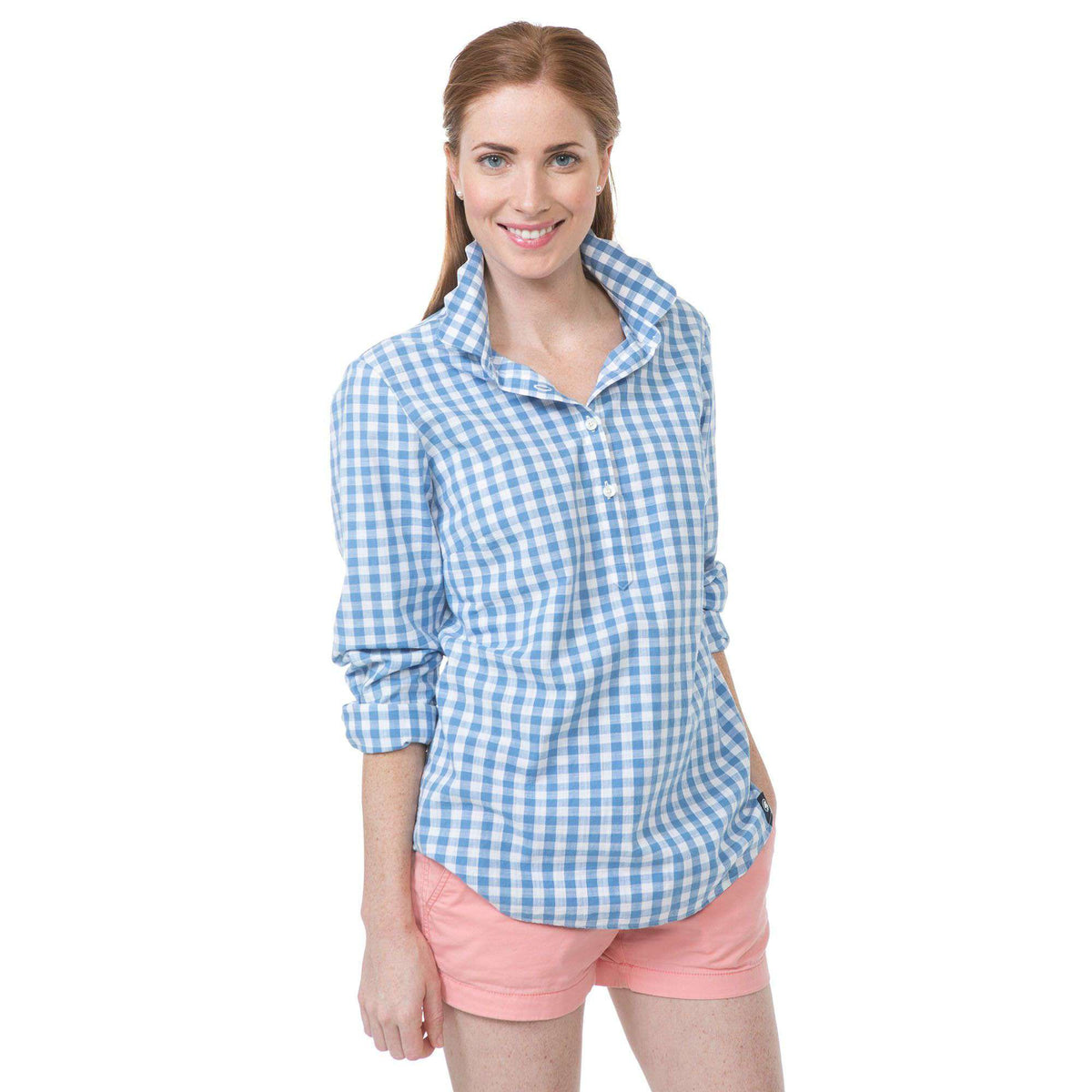 Brooks Popover in Bright Blue Gingham by Southern Proper - Country Club Prep