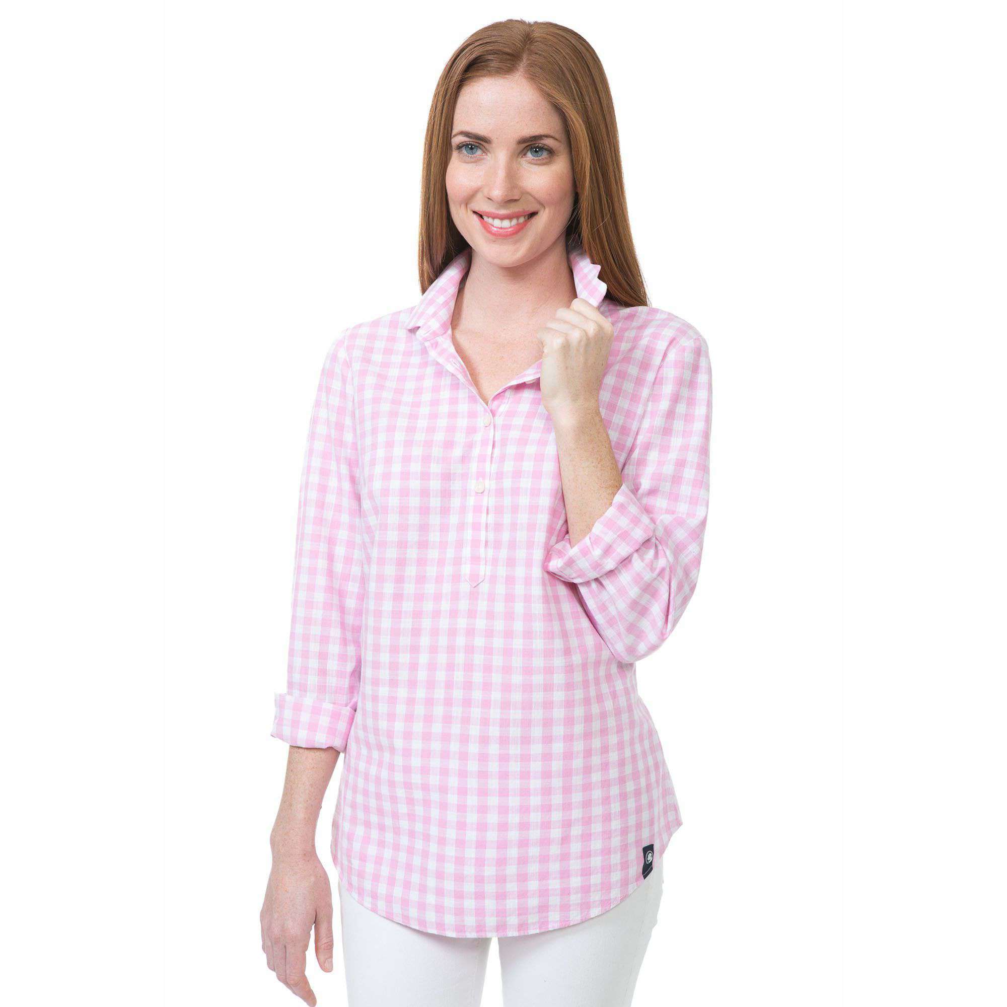 Southern Proper Brooks Popover in Bright Pink Gingham – Country Club Prep