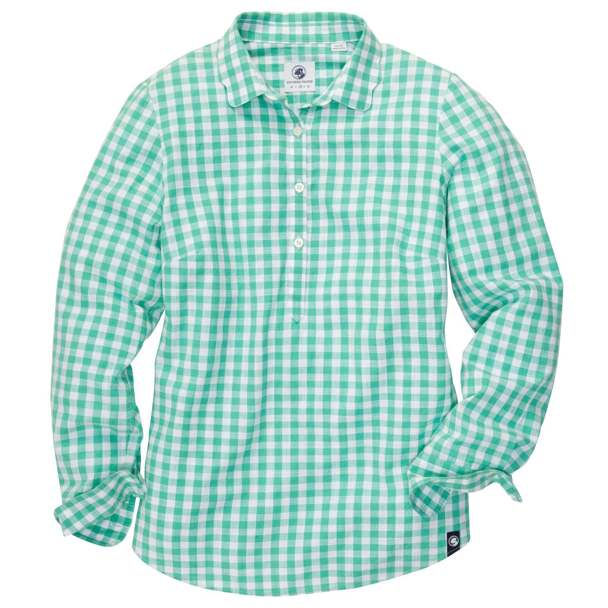 Brooks Popover in Hushed Green Gingham by Southern Proper - Country Club Prep