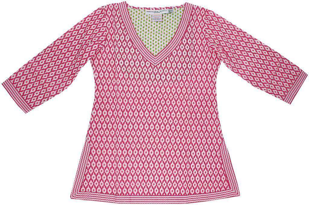 Classic V-Neck Hand Printed Tunic in Beau Fuchsia by Gretchen Scott Designs - Country Club Prep