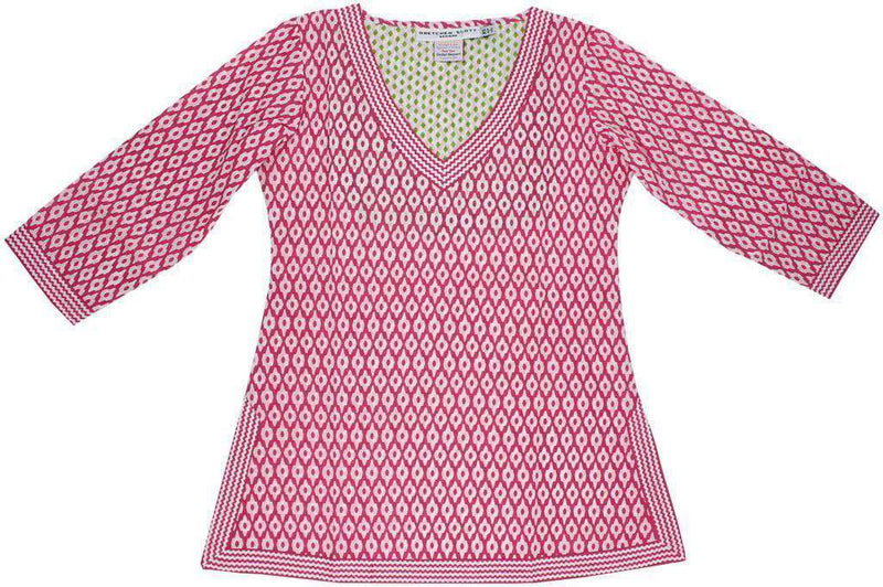 Classic V-Neck Hand Printed Tunic in Beau Fuchsia by Gretchen Scott Designs - Country Club Prep