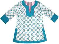 Classic V-Neck Hand Printed Tunic in Turquoise Chains by Gretchen Scott Designs - Country Club Prep