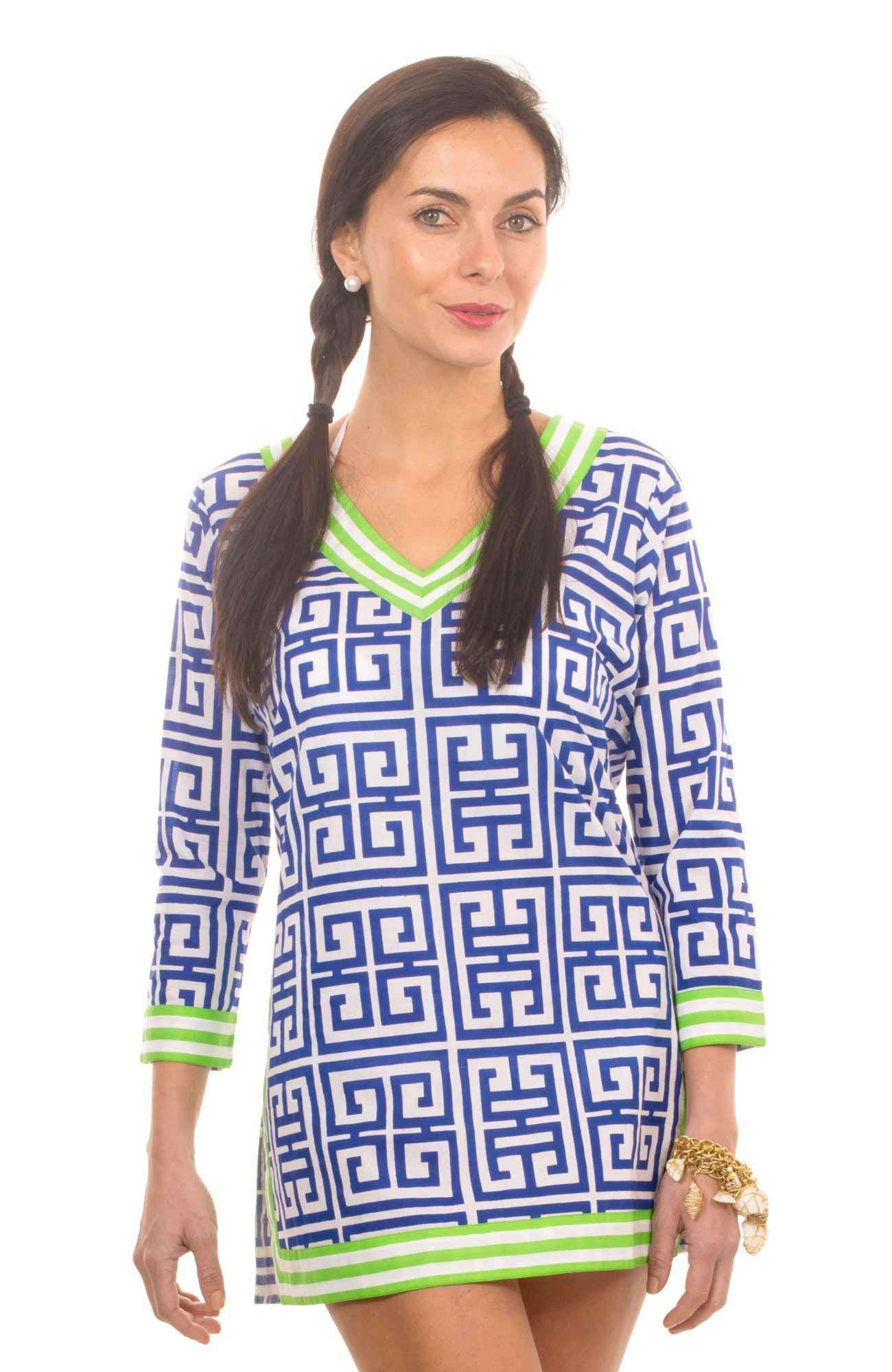 Classic V-Neck Mandarin Tunic in Royal and White by Gretchen Scott Designs - Country Club Prep