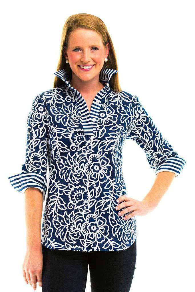 Cornflower Sport Shirt in Navy by Gretchen Scott Designs - Country Club Prep