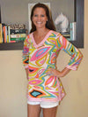 Cotton V-neck Printed Tunic in Bits n' Pieces by Gretchen Scott Designs - Country Club Prep