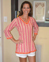 Cotton V-neck Printed Tunic in Marquis Pink by Gretchen Scott Designs - Country Club Prep